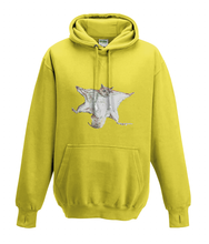 JanaRoos - Hoodies - Kids Hoodie - Packshot - Hand drawn illustration - Round neck - Long sleeves - Cotton - yellow - geel - flying squirrel - vliegende eekhoorn