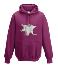 JanaRoos - Hoodies - Kids Hoodie - Packshot - Hand drawn illustration - Round neck - Long sleeves - Cotton - burgundy - paars - flying squirrel - vliegende eekhoorn