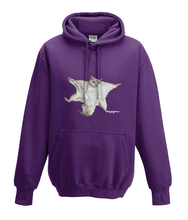 JanaRoos - Hoodies - Kids Hoodie - Packshot - Hand drawn illustration - Round neck - Long sleeves - Cotton - purple -paars - flying squirrel - vliegende eekhoorn