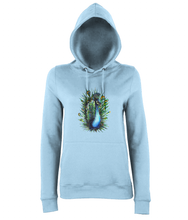 JanaRoos - women's Hoodie - Packshot - Hand drawn illustration - Round neck - Long sleeves - Cotton - sky blue - Peacock