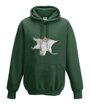 JanaRoos - Hoodies - Kids Hoodie - Packshot - Hand drawn illustration - Round neck - Long sleeves - Cotton - forest green - mosgroen - flying squirrel - vliegende eekhoorn