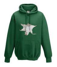 JanaRoos - Hoodies - Kids Hoodie - Packshot - Hand drawn illustration - Round neck - Long sleeves - Cotton - bottle green - fles groen- flying squirrel - vliegende eekhoorn