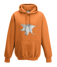 JanaRoos - Hoodies - Kids Hoodie - Packshot - Hand drawn illustration - Round neck - Long sleeves - Cotton - orange - oranje - flying squirrel - vliegende eekhoorn